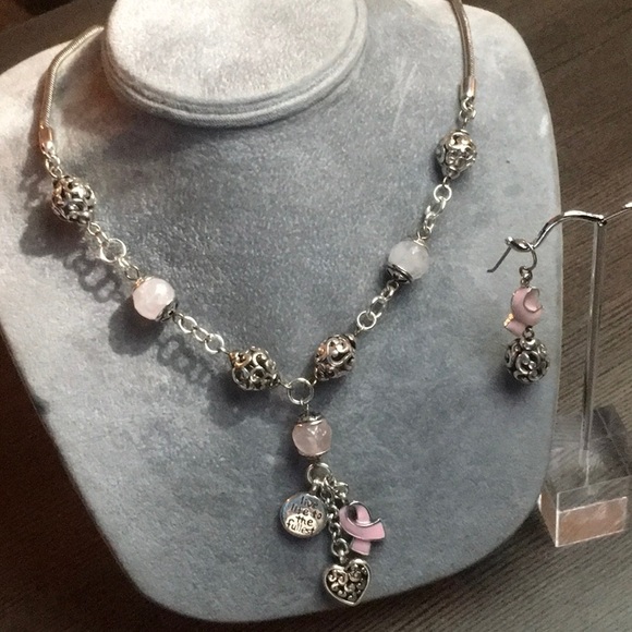 Brighton Pink Ribbon Necklace & Earrings Set - Picture 1 of 10